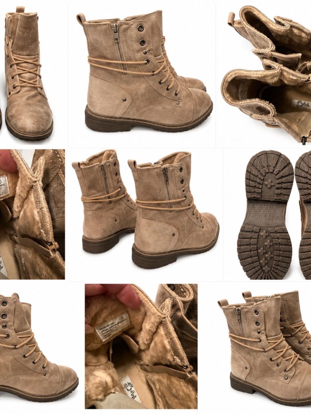 Very G Tan Suede Lace-Up Ankle Booties with Side Zipper